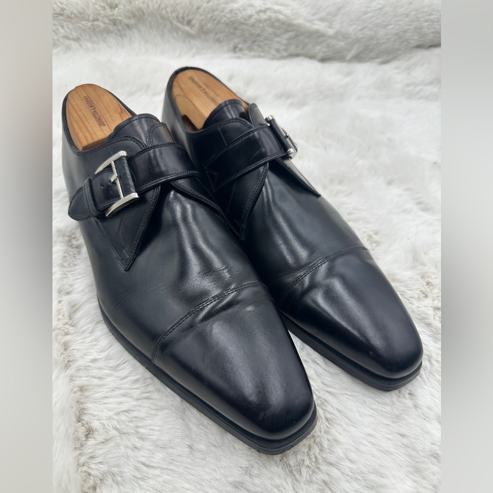 Magnanni Marco Monk Strap black leather buckle slip on shoe Size 9.5 M